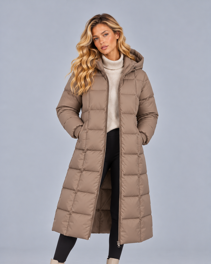 Women's Long Hooded Puffer Coat – Quilted Winter Jacket