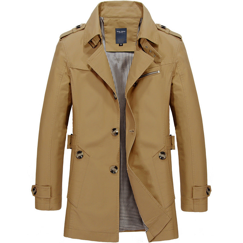 Men's Lightweight Long Trench Coat in Khaki
