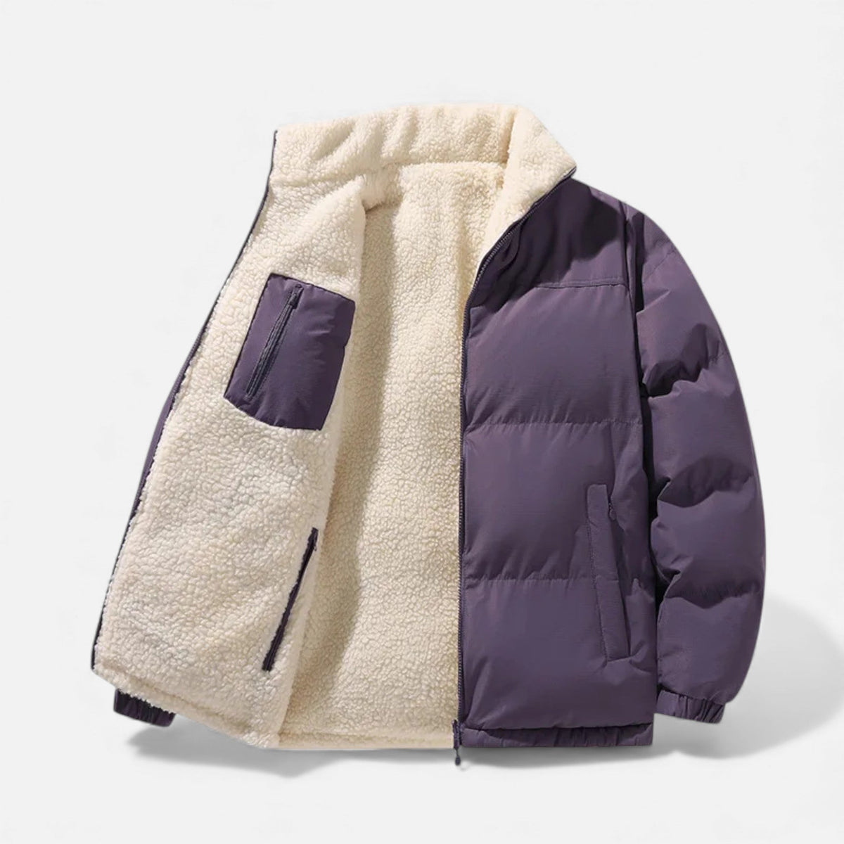 Men's Plush Lined Thick Puffer Jacket in Deep Purple