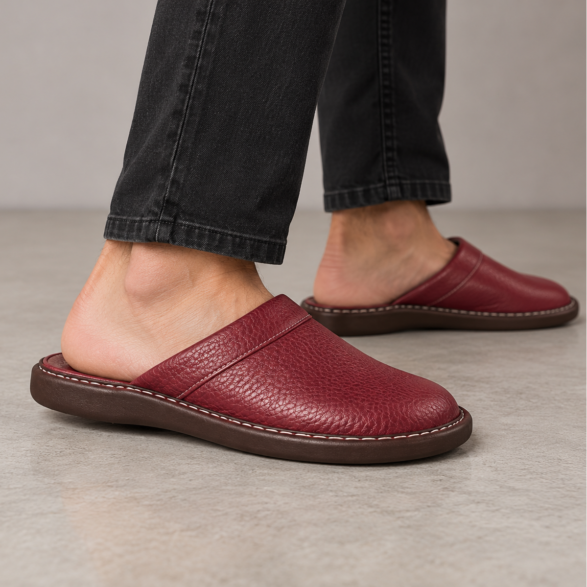 Men's Leather Slip On Slippers – Indoor Outdoor Style