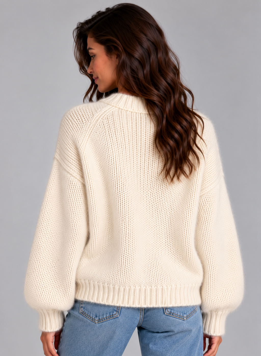 Women's Fluffy Crew Neck Jumper – Soft Textured Knit