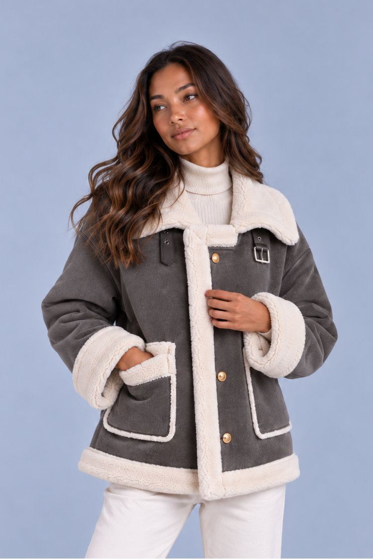 Women's Faux Shearling Aviator Jacket – Suede Look