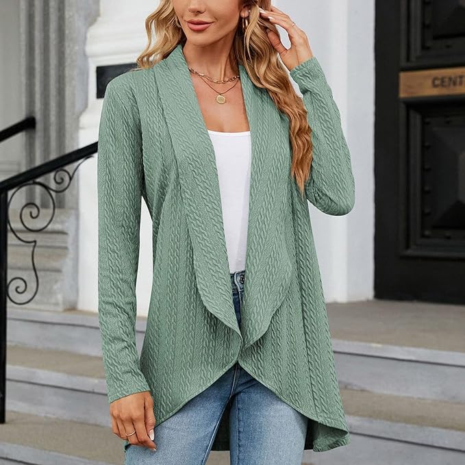 Women's Long Open Front Knit Cardigan in Mint Green