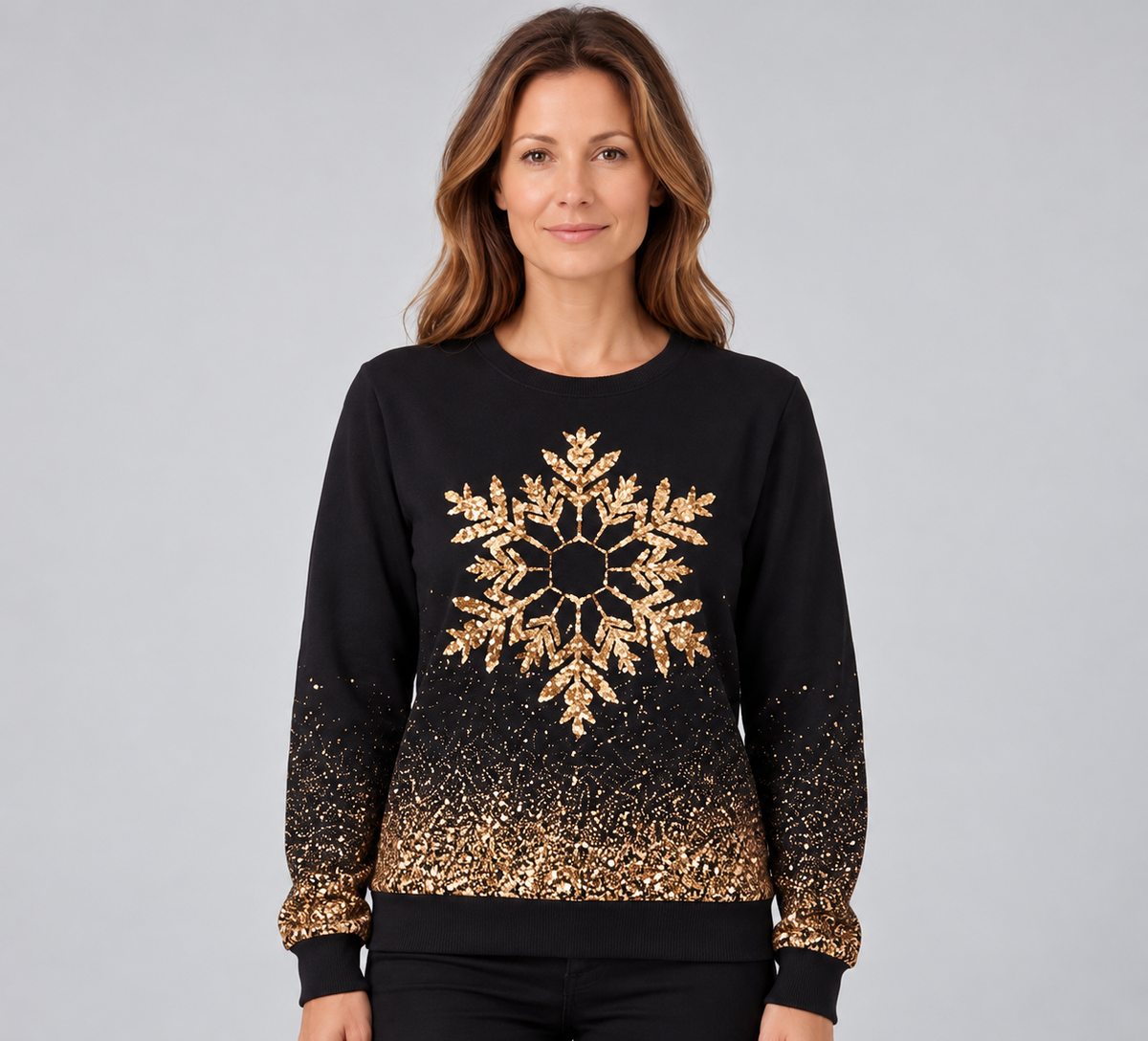 Women's sparkly gold snowflake Christmas jumper – Covert Club product photo 1