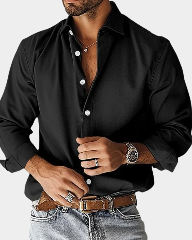 Men's Slim Fit Stretch Button Down Shirt in Black