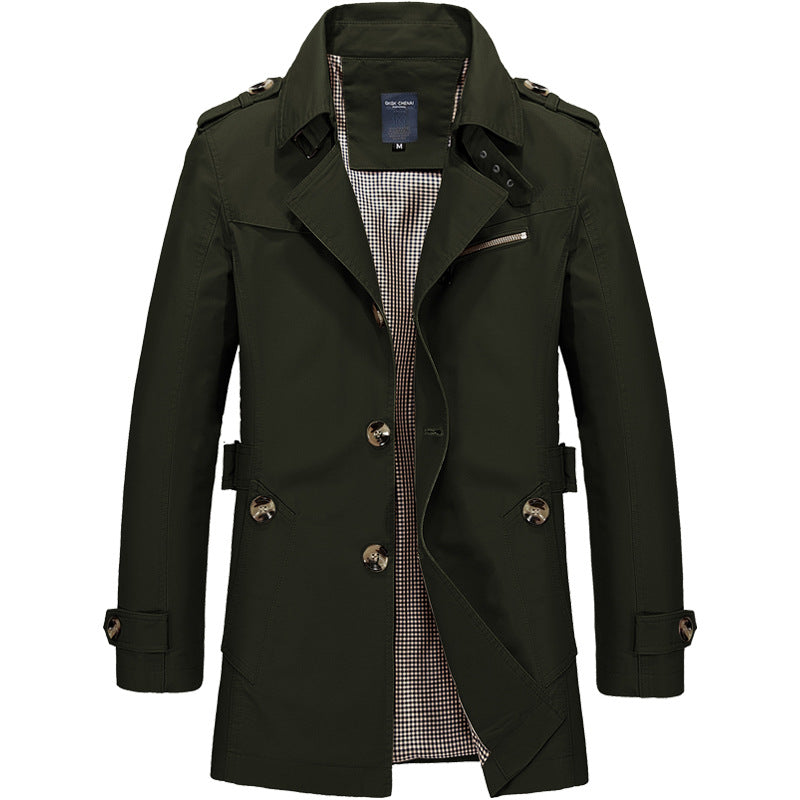 Men's Lightweight Long Trench Coat in Green