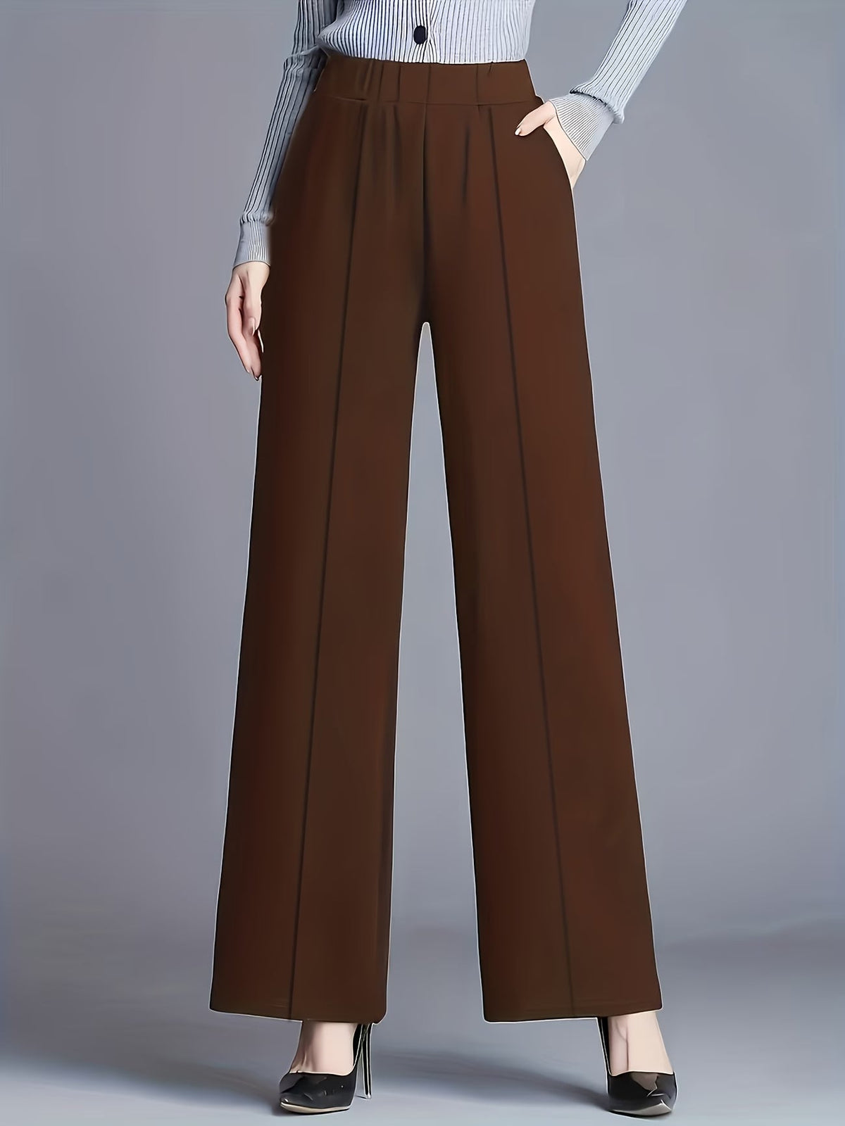 Women's High Waisted Slant Pocket Trousers in Brown