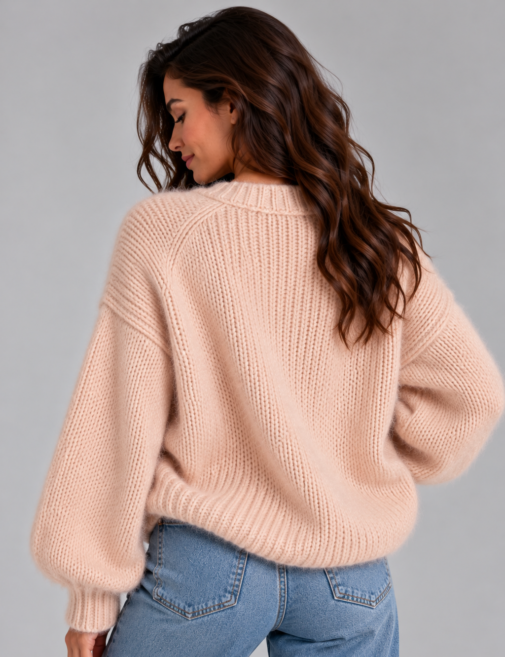 Women's Fluffy Crew Neck Jumper – Soft Textured Knit