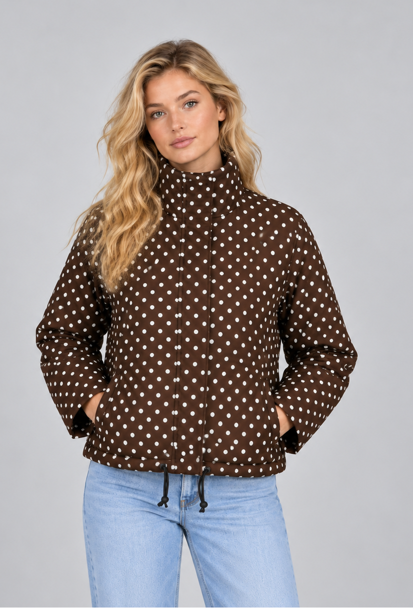 Women's Polka Dot Cropped Jacket – Zip Up High Neck