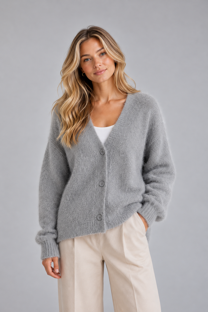 Women's Fluffy V Neck Cardigan – Button Front Knit