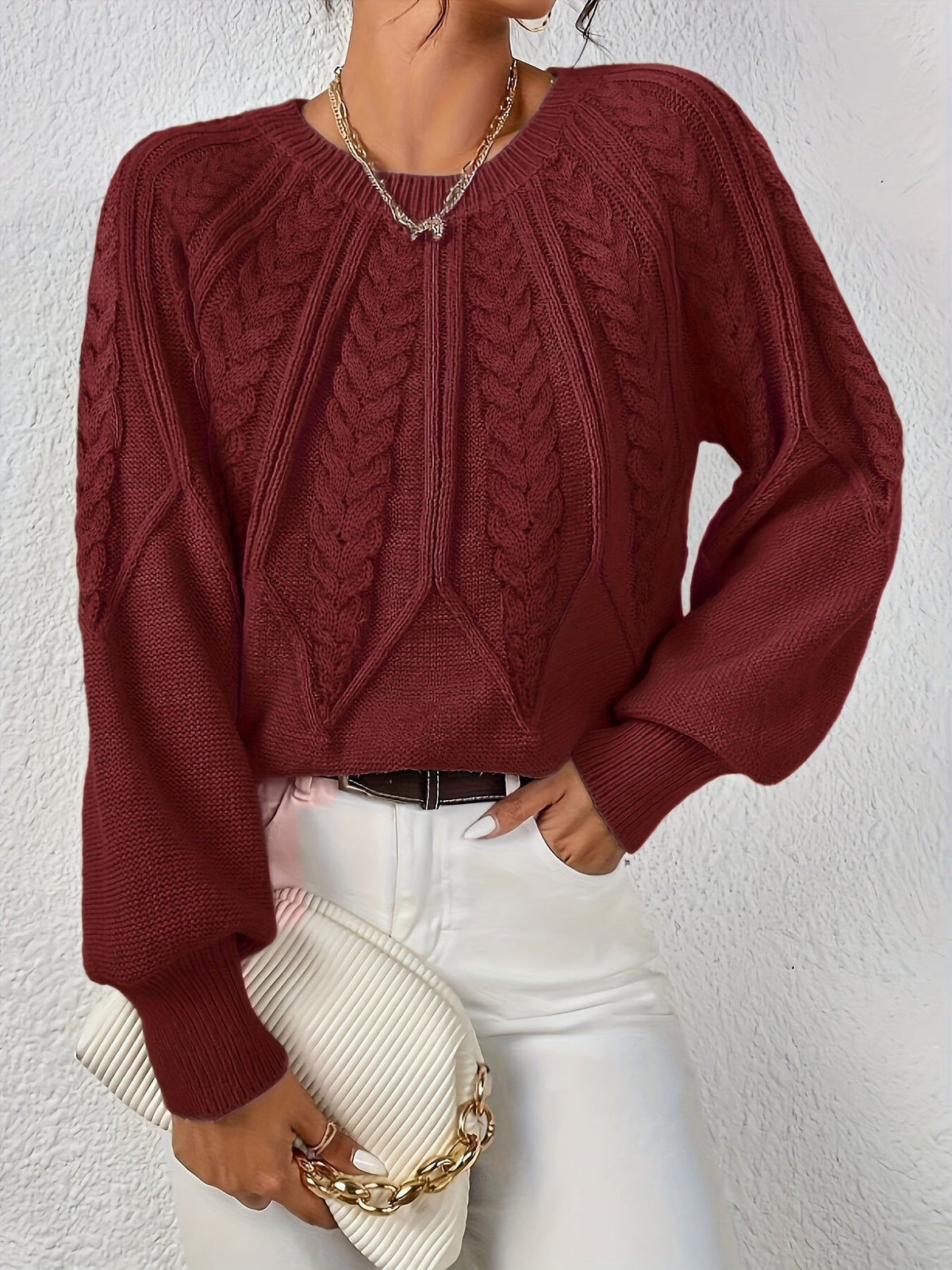 Women's Relaxed Cable Knit Sweater – view 13