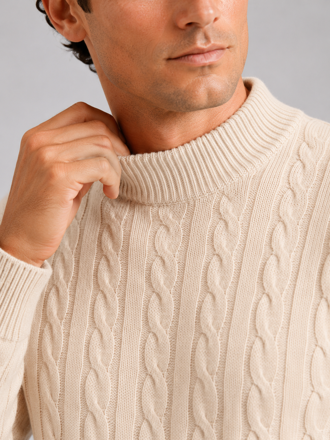 Men’s Cable Knit Mock Neck Sweater