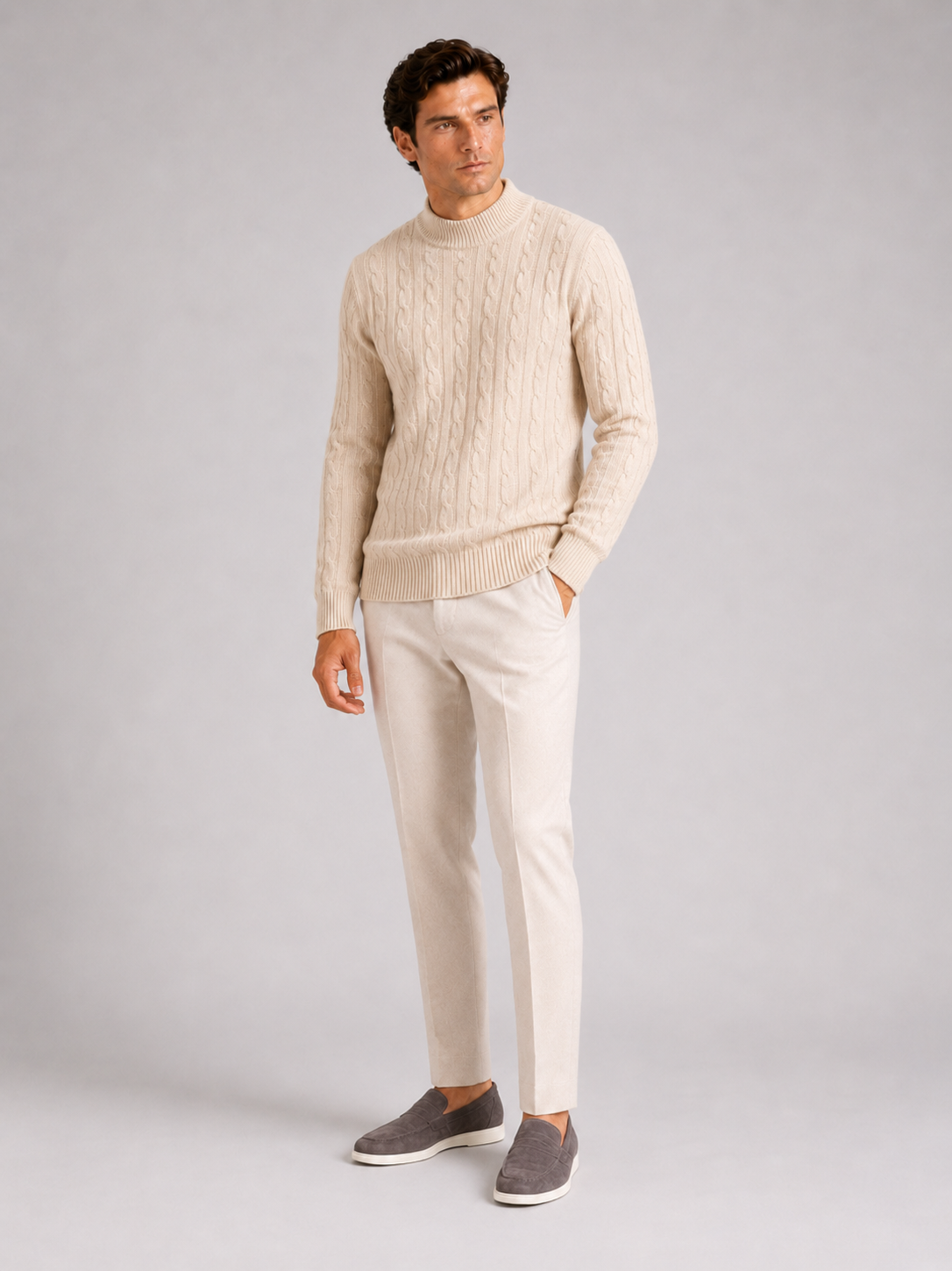 Men’s Cable Knit Mock Neck Sweater
