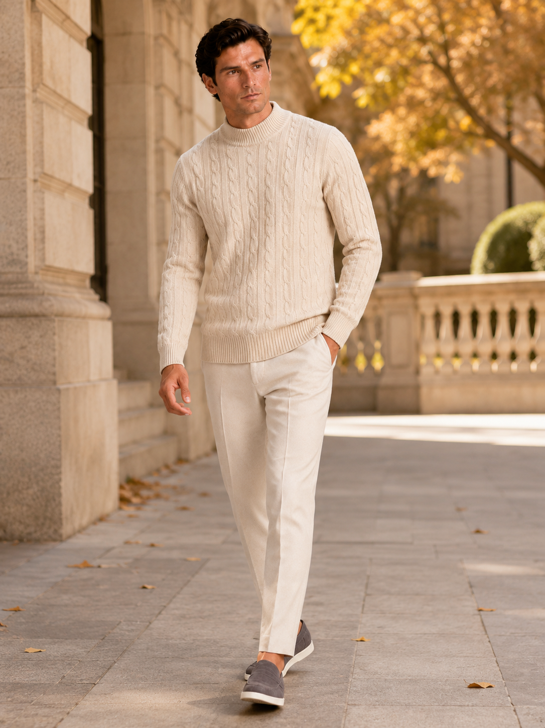 Men’s Cable Knit Mock Neck Sweater