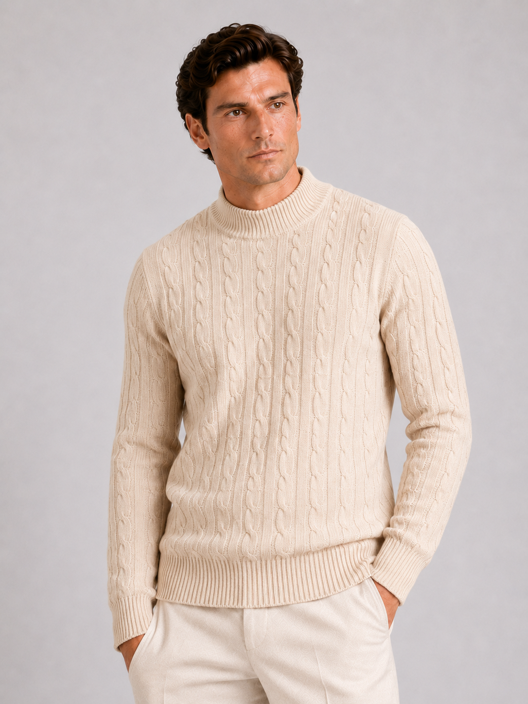 Men’s Cable Knit Mock Neck Sweater