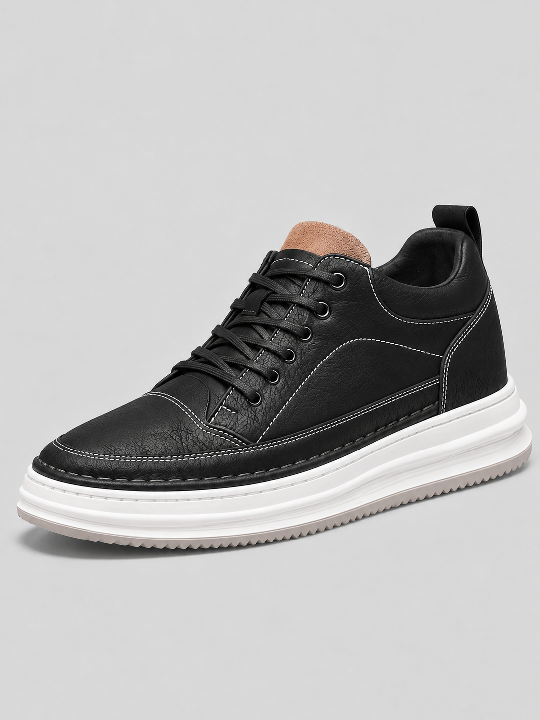 Men's Leather-Look Platform Trainers – Lace-Up Casual Shoes with White Sole – Covert Club product image 2