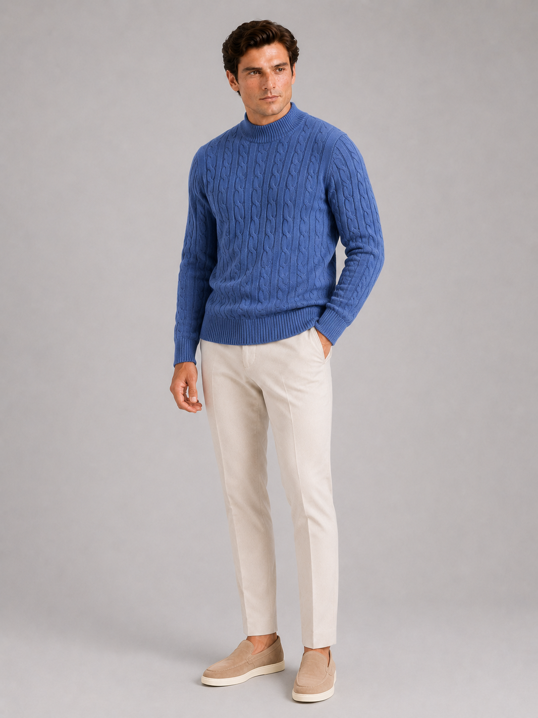 Men’s Cable Knit Mock Neck Sweater