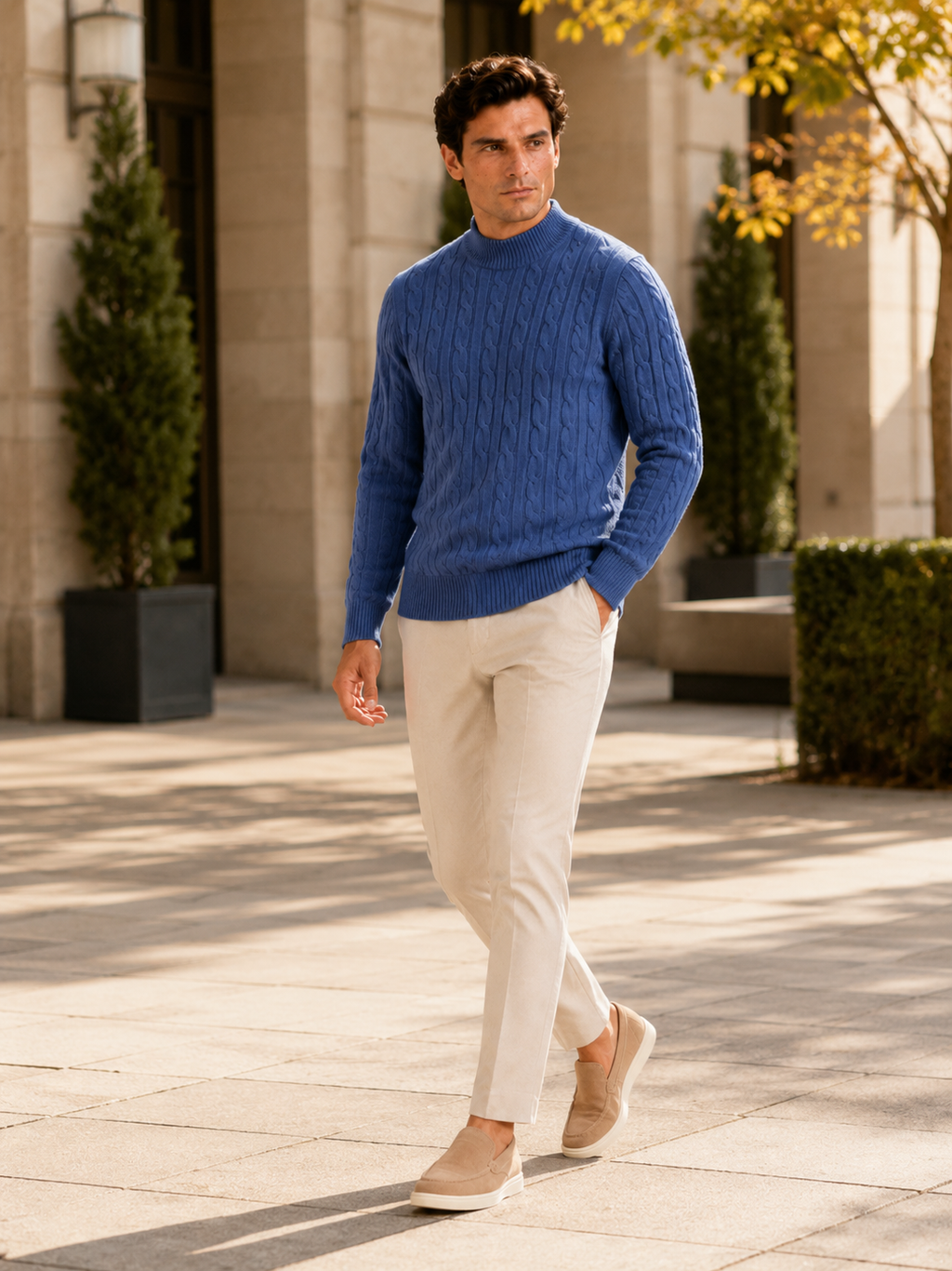 Men’s Cable Knit Mock Neck Sweater