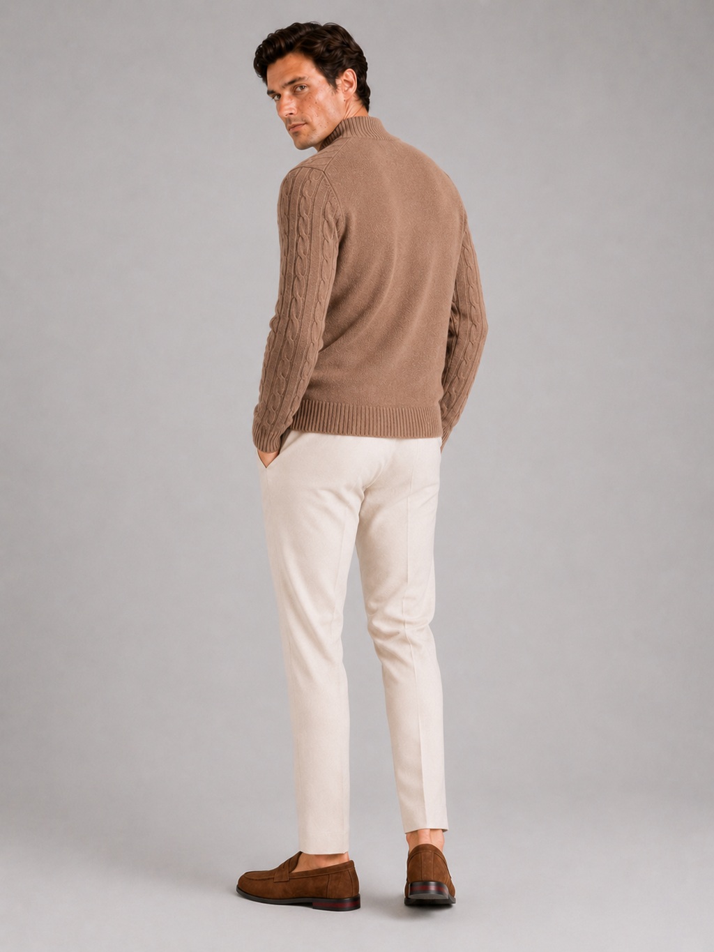 Men’s Cable Knit Mock Neck Sweater