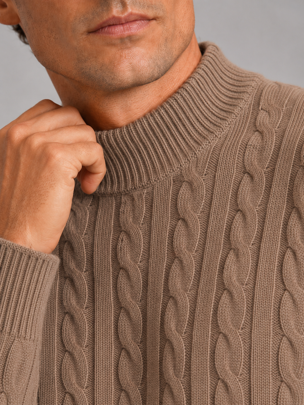 Men’s Cable Knit Mock Neck Sweater