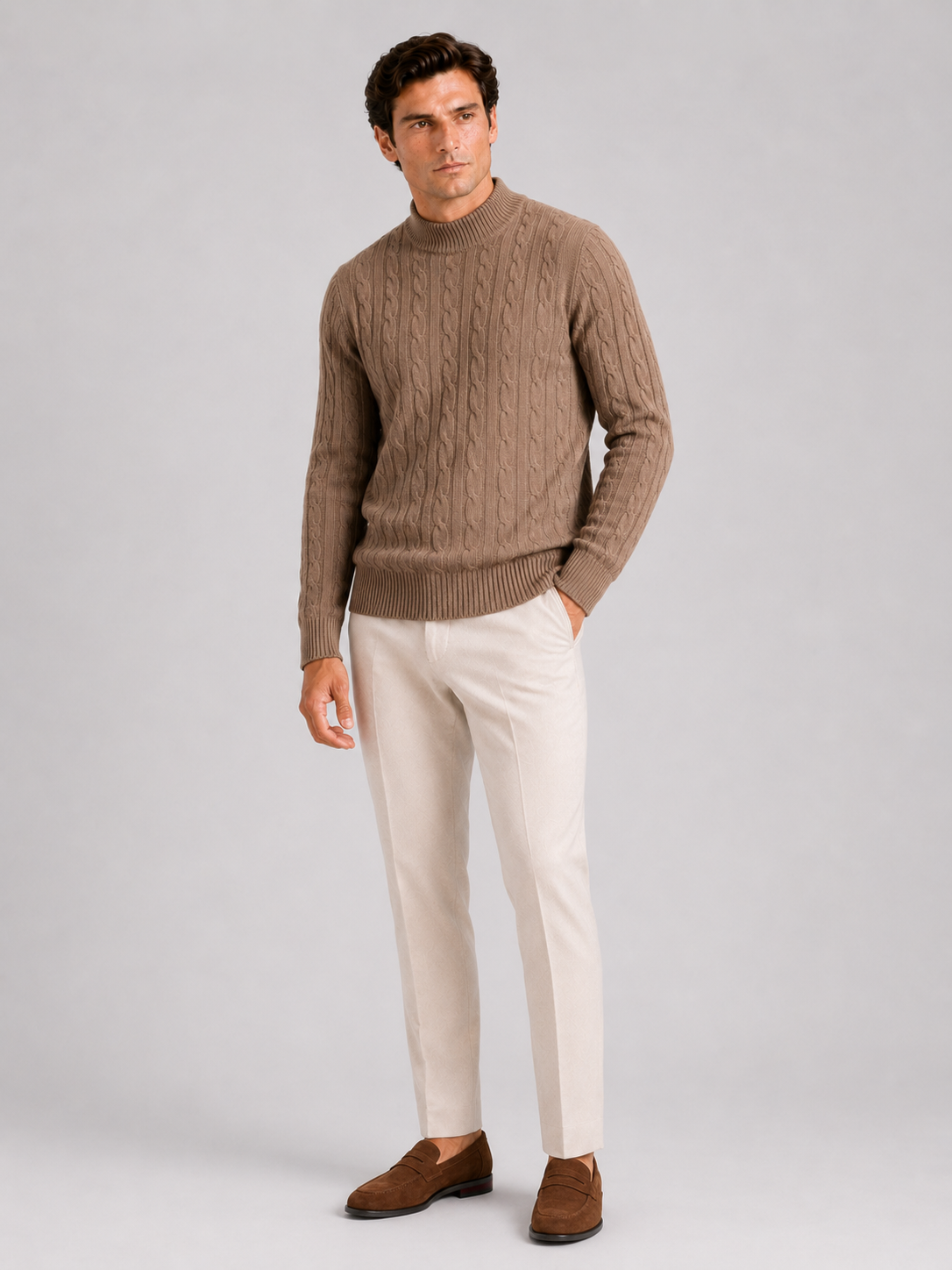 Men’s Cable Knit Mock Neck Sweater