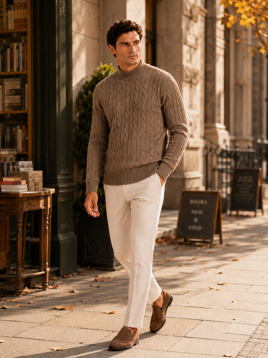 Men’s Cable Knit Mock Neck Sweater