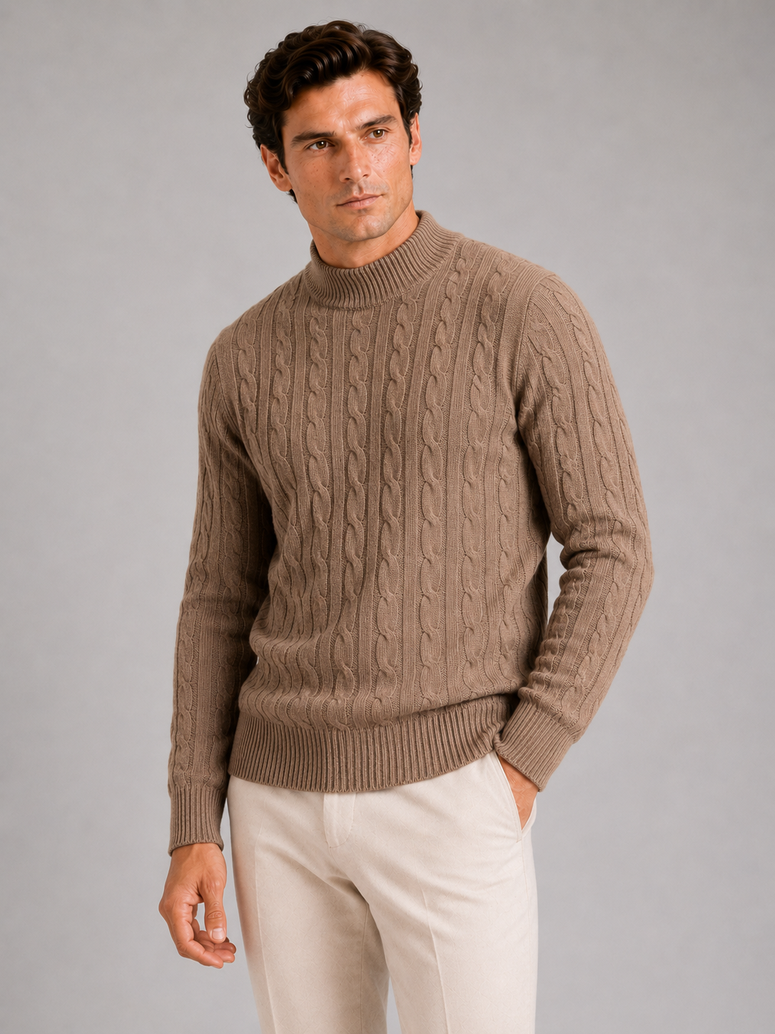 Men’s Cable Knit Mock Neck Sweater