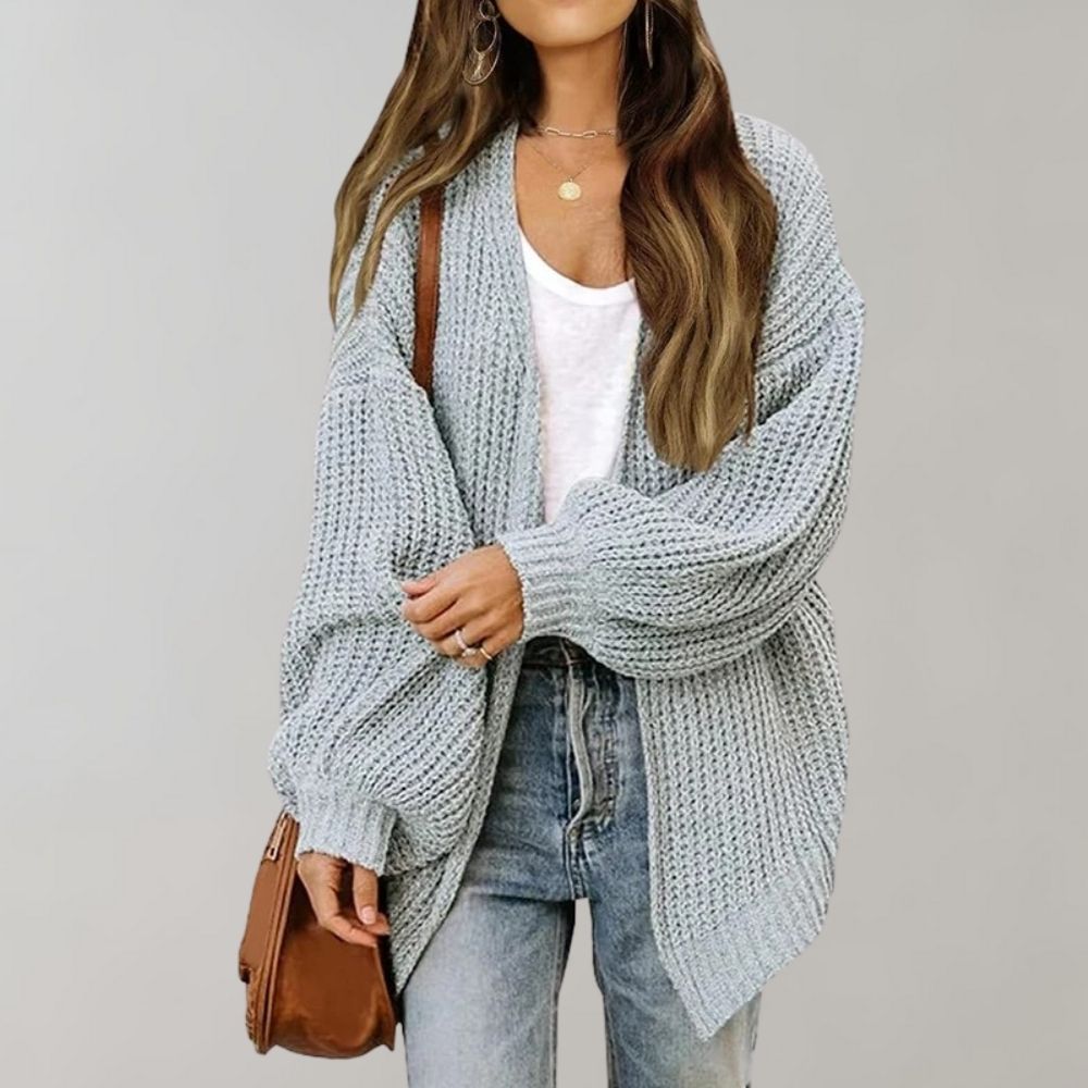 Women's Long Waterfall Cardigan in Grey