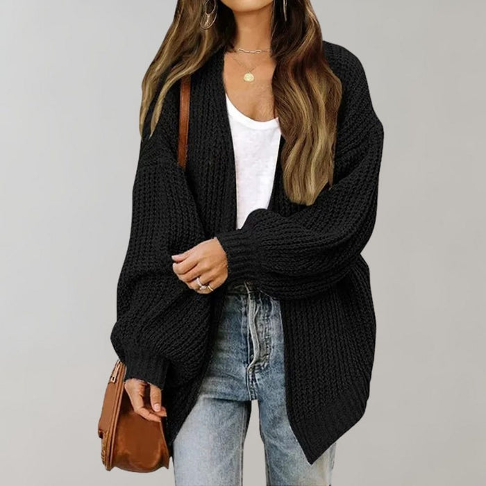 Women's Long Waterfall Cardigan in Black