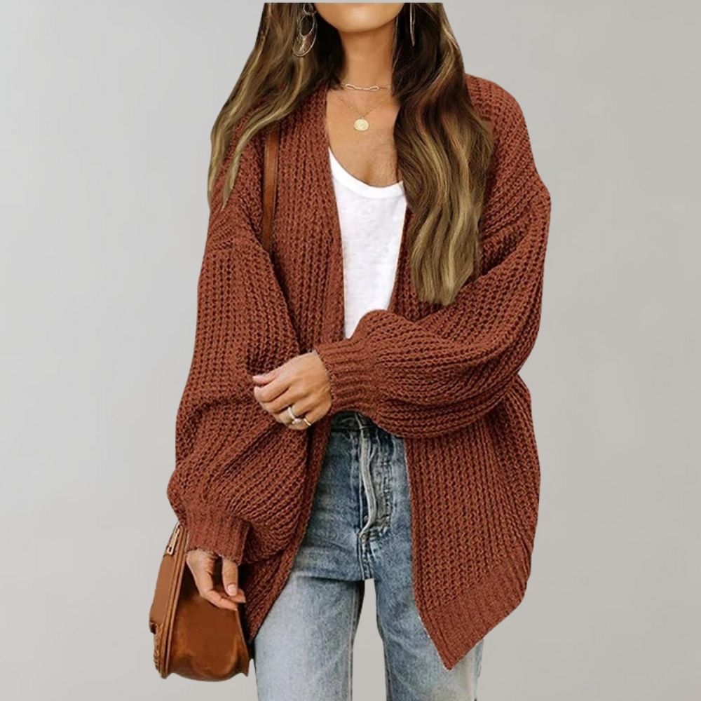 Women's Long Waterfall Cardigan in Coffee