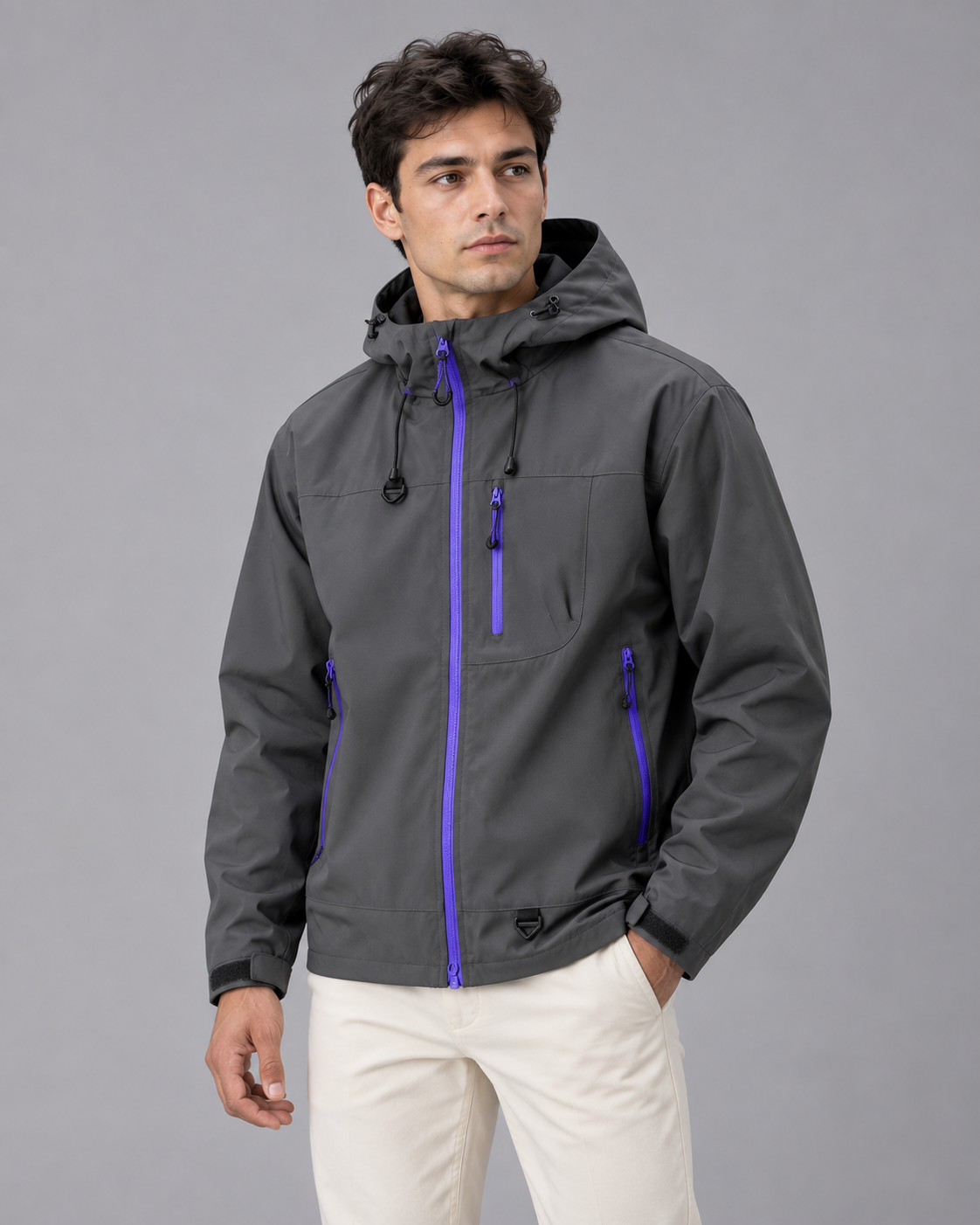 Men's Rain Jacket – Water-Resistant Hooded Windbreaker
