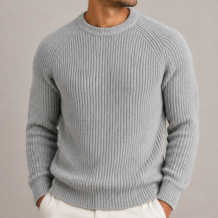 Men's Heavyweight Fisherman Rib Jumper in Grey