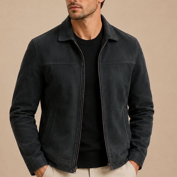 Men's Vintage Faux Suede Jacket in Black