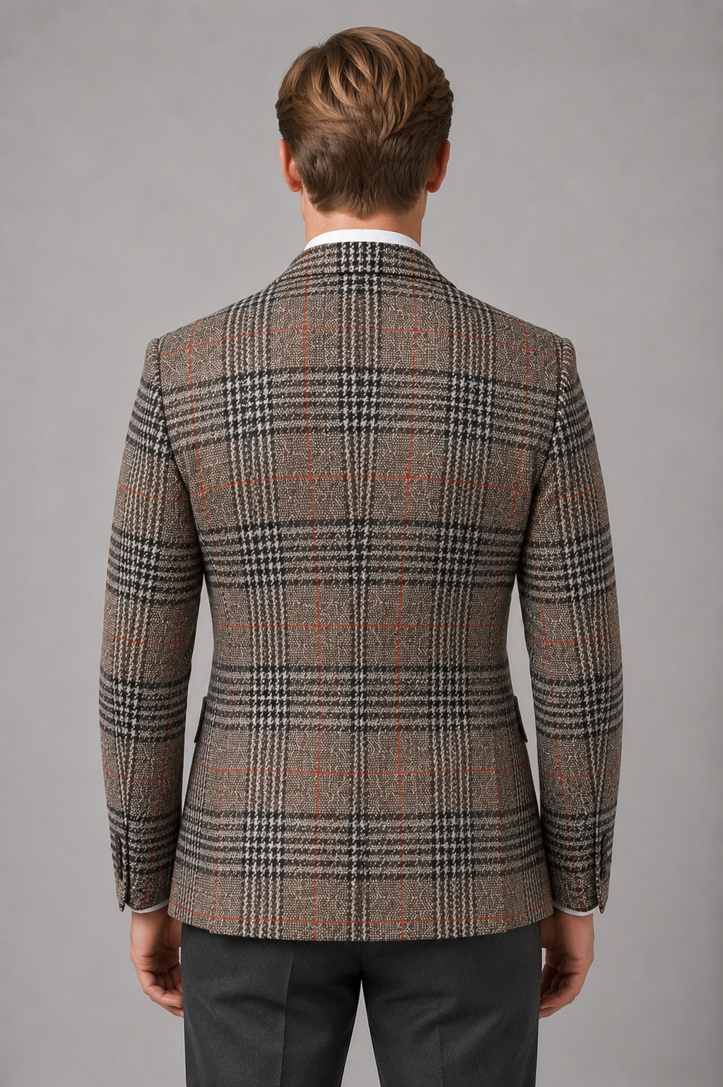 Men's Check Tweed Blazer in Khaki – view 2