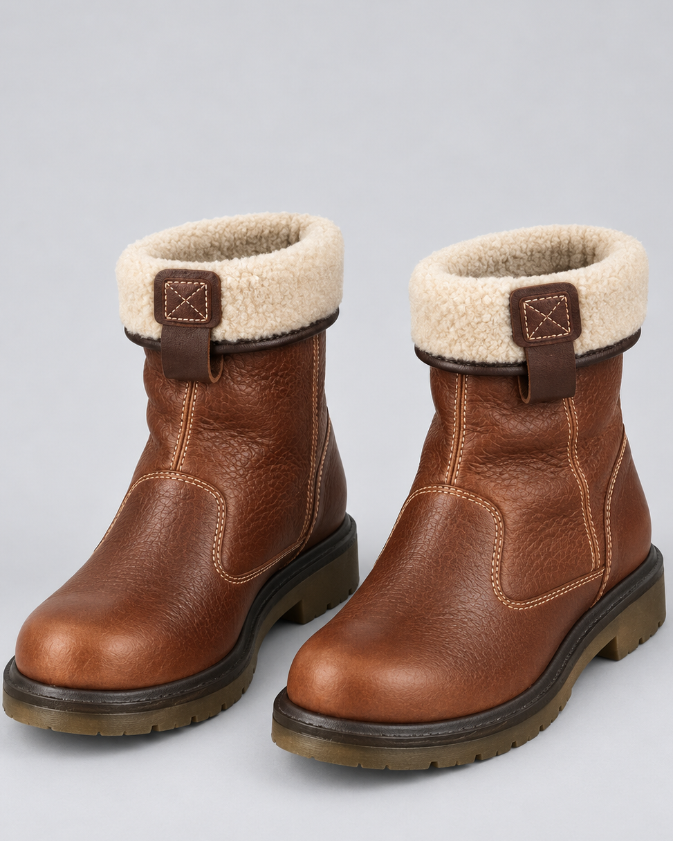 Men's Fold Down Faux Shearling Lined Boots in Brown