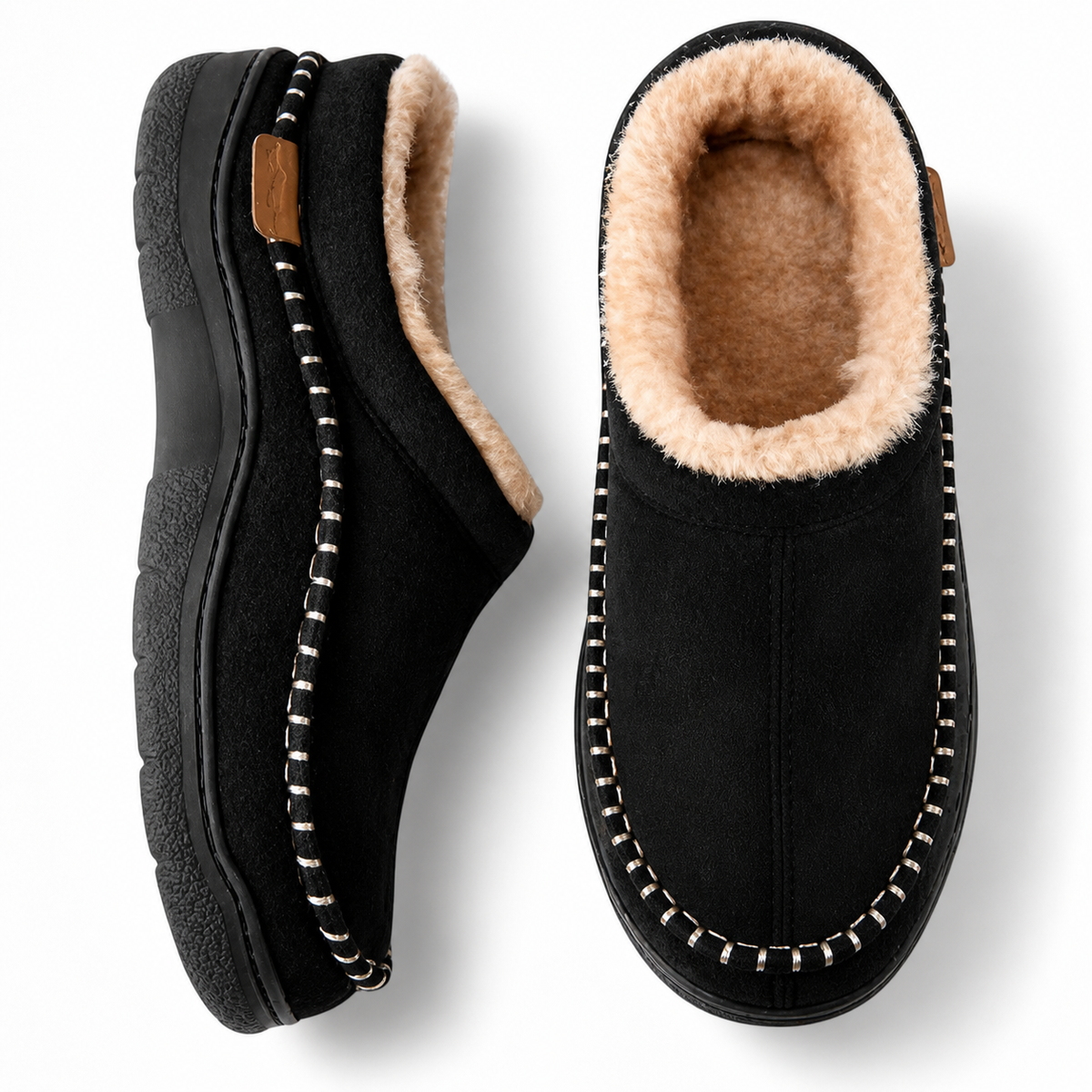 Men's Memory Foam Plush House Slippers in Black