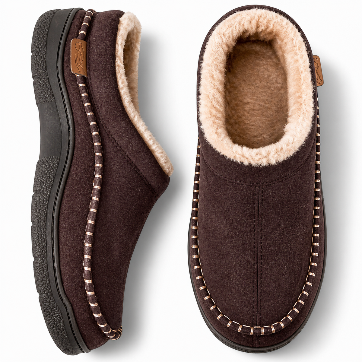 Men's Memory Foam Plush House Slippers in Khaki