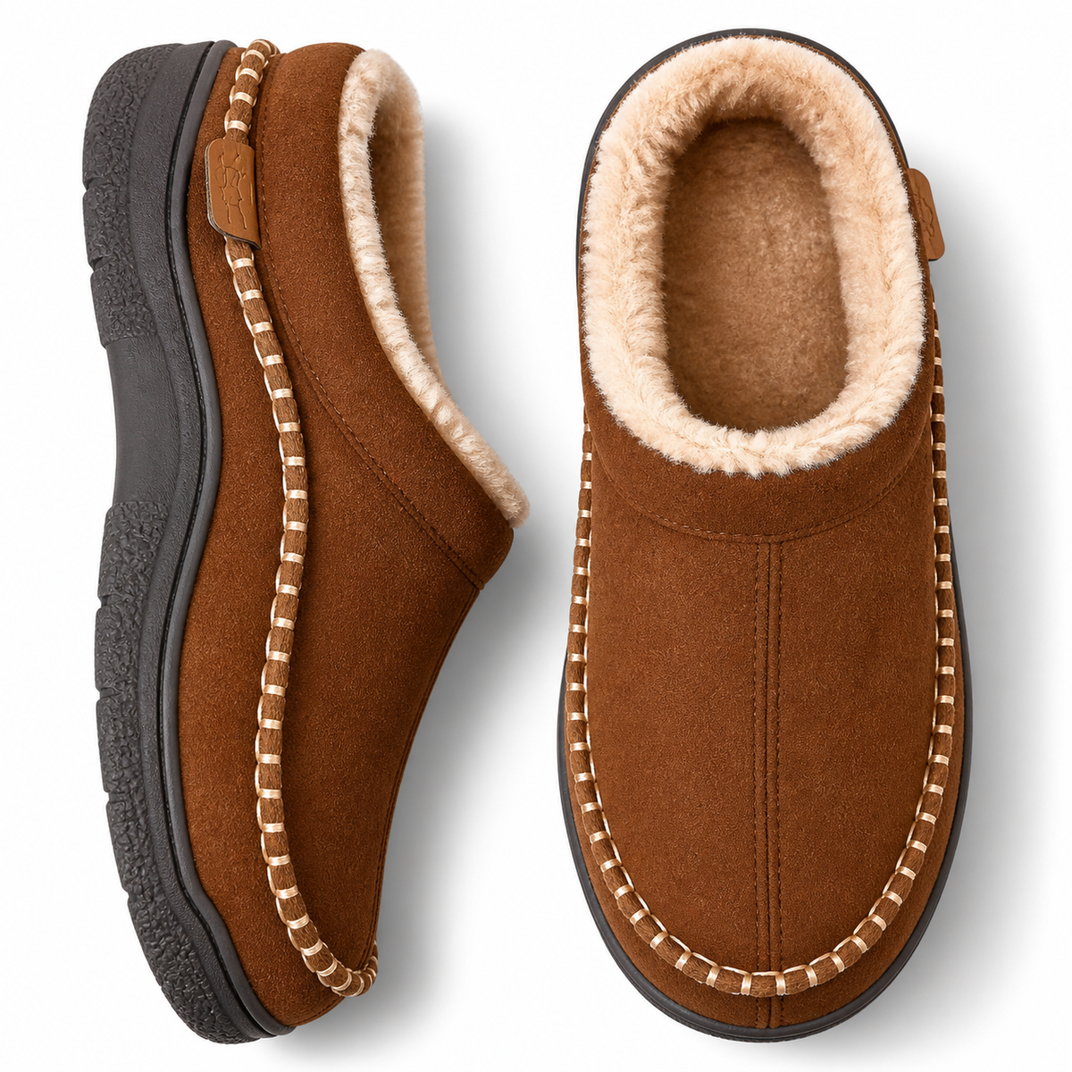 Men's Memory Foam Plush House Slippers in Brown