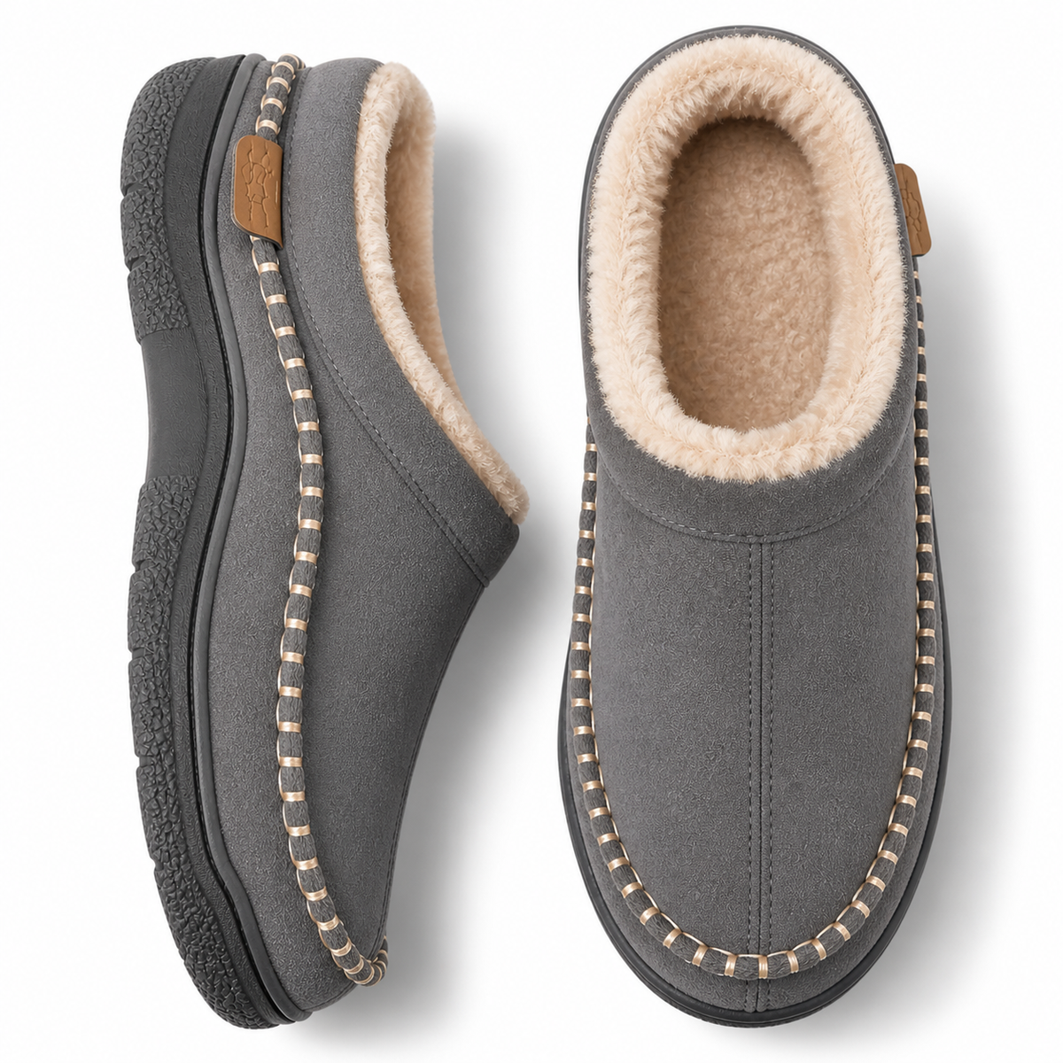 Men's Memory Foam Plush House Slippers in Grey