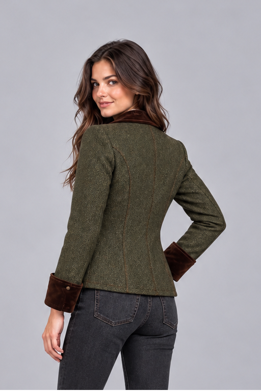 Women's Herringbone Quilted Tweed Jacket – Gold Buttons