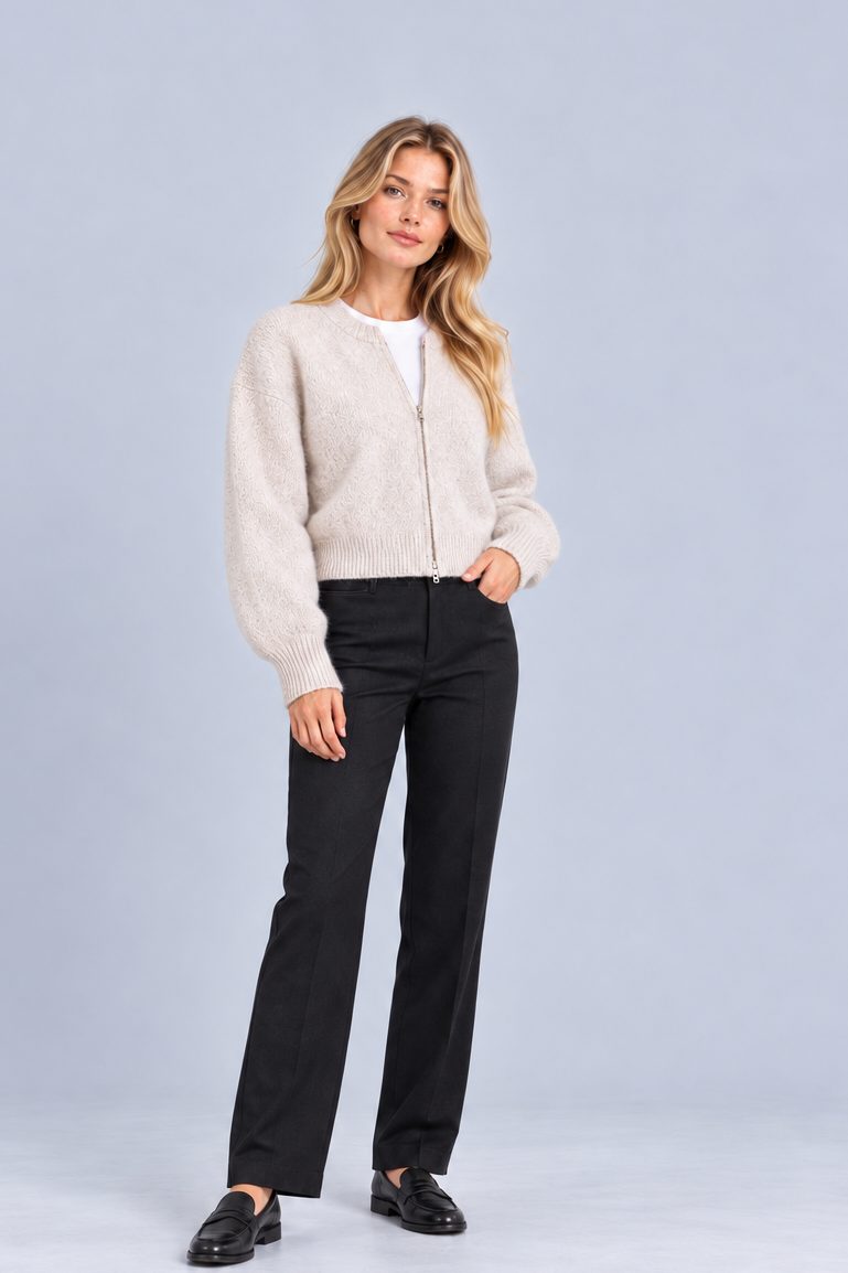 Women's Zip Up Knitted Cardigan – Relaxed Cream Knit