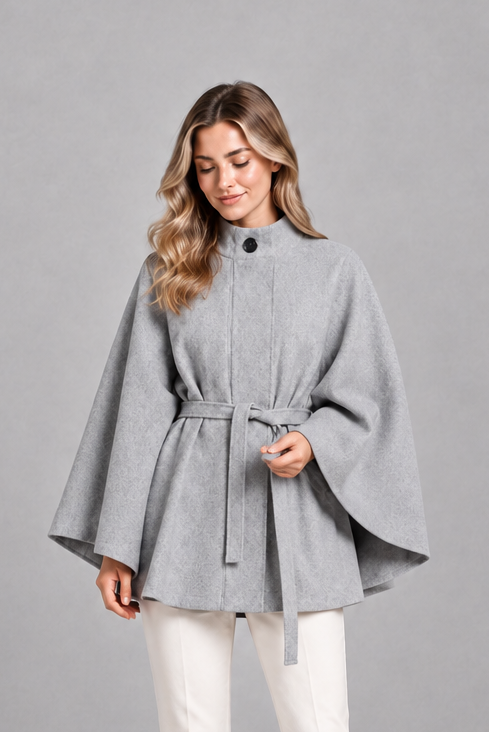 Women's Wool Look Cape Coat – Stand Collar Cape Sleeves
