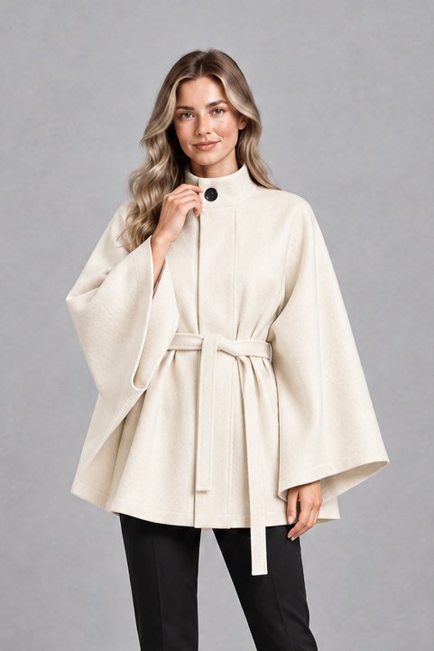 Women's Wool Look Cape Coat – Stand Collar Cape Sleeves