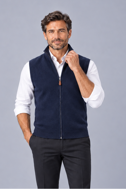 Men's Knitted Zip Up Gilet – Sleeveless Layering Vest