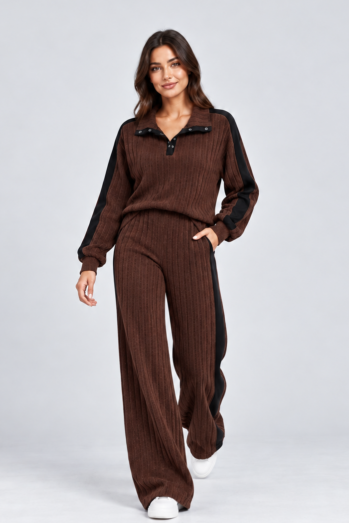 Women's Striped Knitted Lounge Set – Two Piece Co Ord