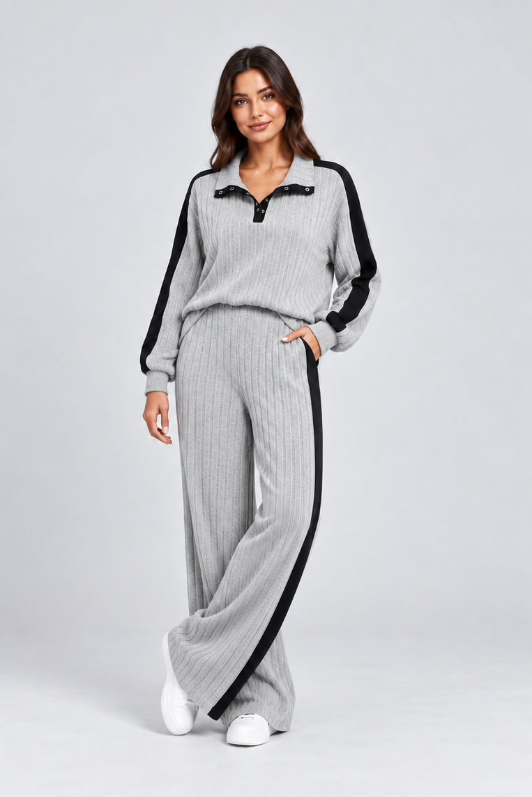 Women's Striped Knitted Lounge Set – Two Piece Co Ord