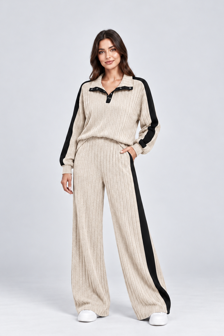 Women's Striped Knitted Lounge Set – Two Piece Co Ord