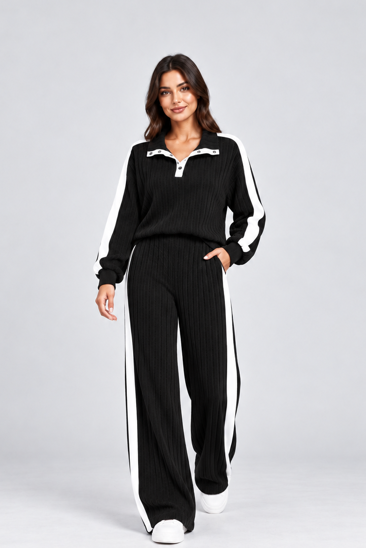 Women's Striped Knitted Lounge Set – Two Piece Co Ord