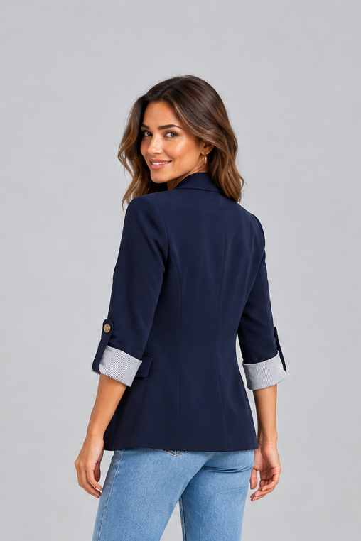 Women's Open Front Blazer – Ruched Three Quarter Sleeves