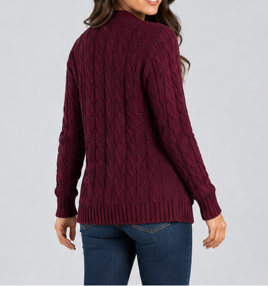 Women's Cable Knit Button Cardigan – Relaxed V Neck